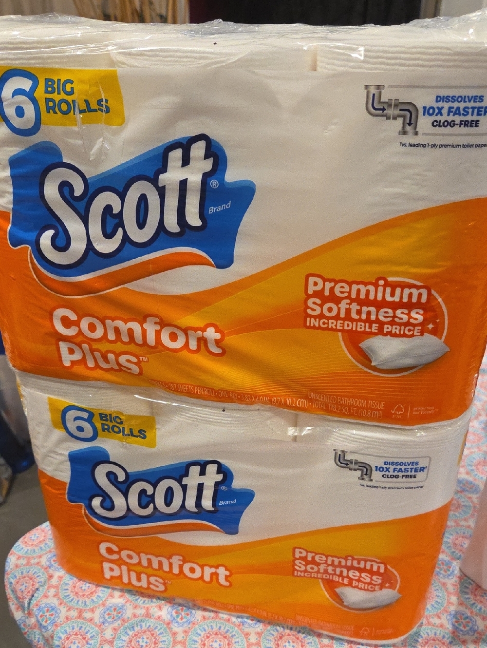 Scott Comfort Plus Toilet Paper - White, Orange & Blue Packaging